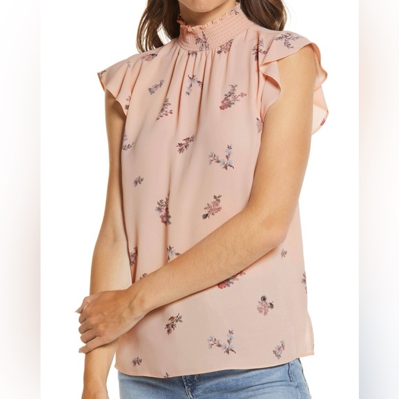Vince Camuto Smocked Neck Ruffle Sleeve Blouse in Belini - Picture 3 of 11